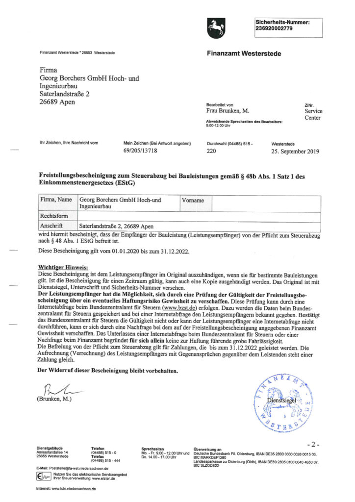 Freistellungsbescheinigung